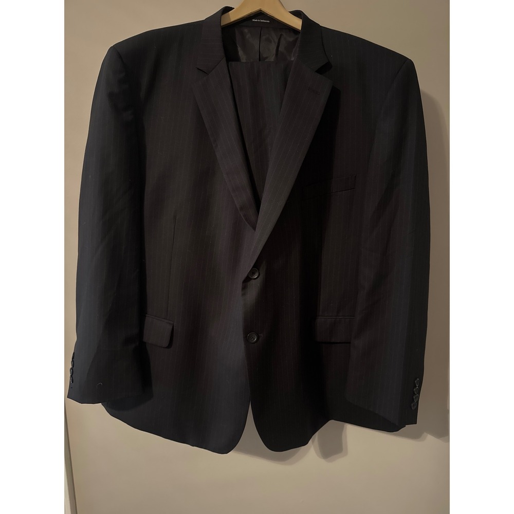 Pronto Uomo Platinum Mens Black Pinstripe 2 Piece Suit Blazer Trousers 44 Waist